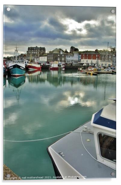 Dark Skies & Reflections At Padstow, Cornwall. Acrylic by Neil Mottershead