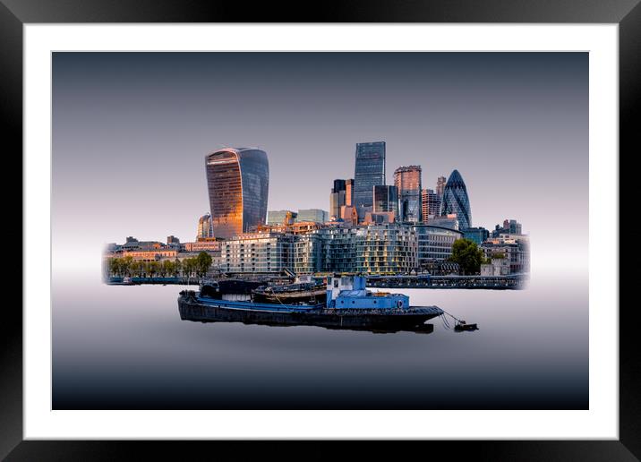 Working Boat and the City Framed Mounted Print by Mark Jones