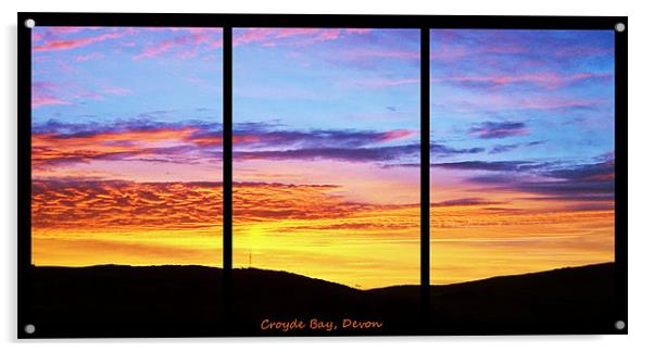 Sunset at Croyde Bay, Triptych Acrylic by Donna Collett