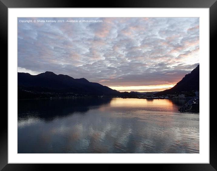 Sunset leaving Juneau Alaska Framed Mounted Print by Sheila Ramsey