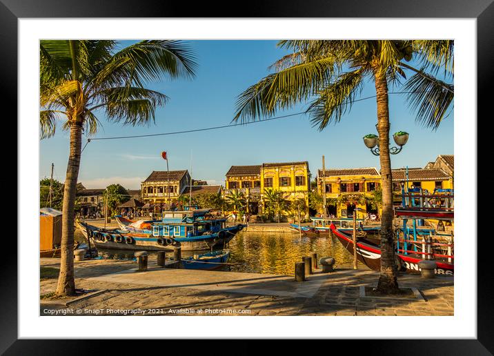 A view across the river from the south bank in Hoi An Vietnam, Framed Mounted Print by SnapT Photography
