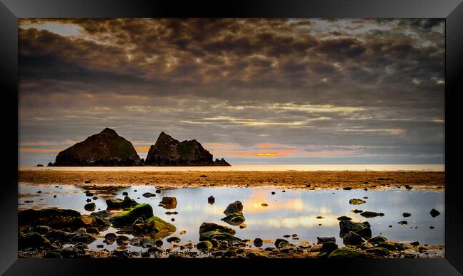 Sunset at Holywell Bay Framed Print by Jeremy Sage