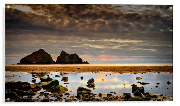Sunset at Holywell Bay Acrylic by Jeremy Sage
