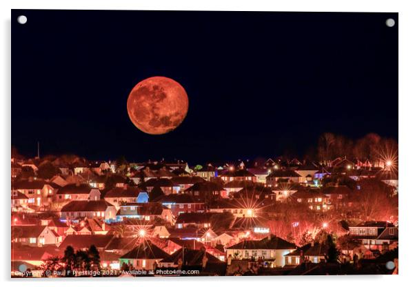 An Orange Moon at Brixham Acrylic by Paul F Prestidge