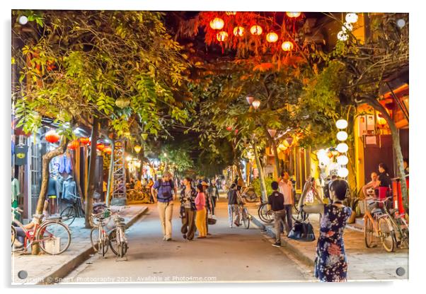 Le loi street at night, with lanterns, trees and suit shops, Hoi An, Vietnam - January 10th, 2015 Acrylic by SnapT Photography