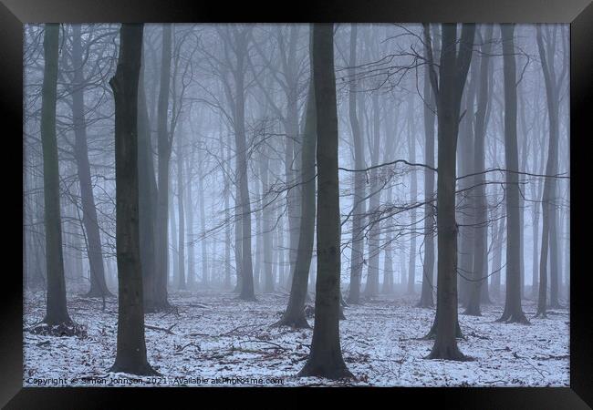 Winter Woodland mist Framed Print by Simon Johnson