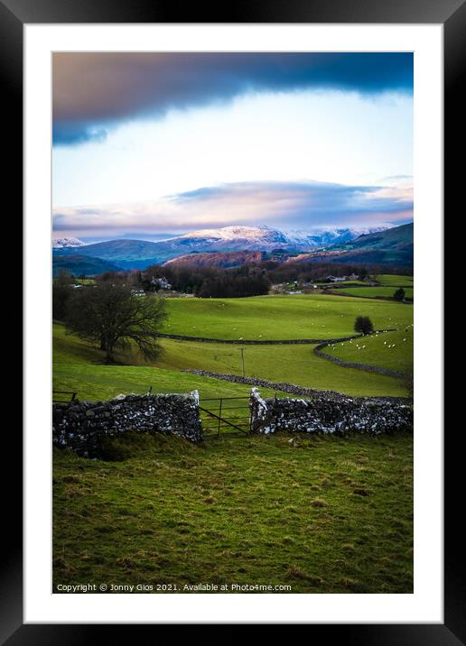 Kendal Fell looking to the Langdales Framed Mounted Print by Jonny Gios