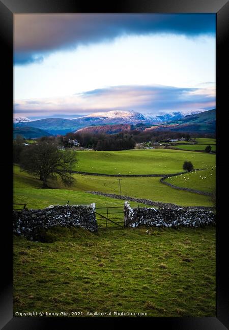 Kendal Fell looking to the Langdales Framed Print by Jonny Gios