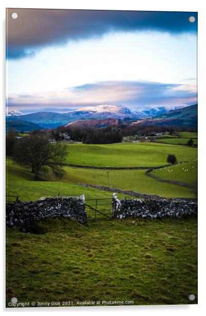 Kendal Fell looking to the Langdales Acrylic by Jonny Gios
