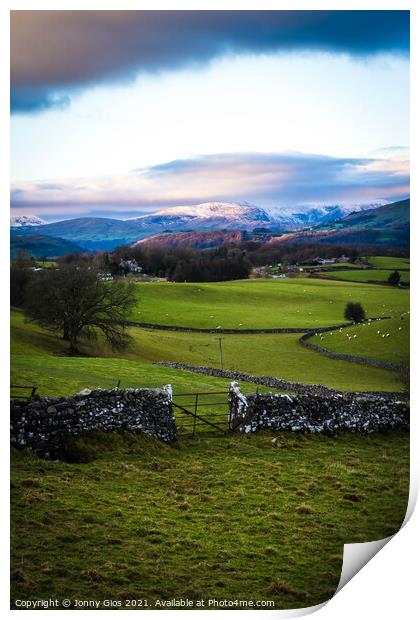 Kendal Fell looking to the Langdales Print by Jonny Gios