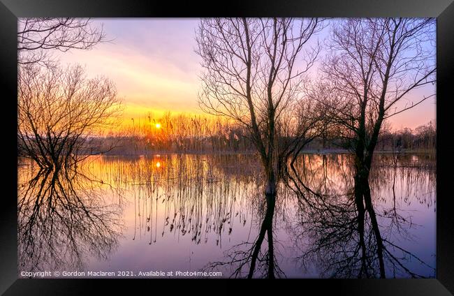 Sunset over Llangorse Lake Framed Print by Gordon Maclaren