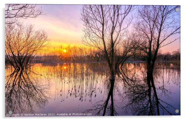 Sunset over Llangorse Lake Acrylic by Gordon Maclaren