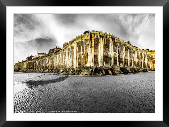 Sea Wall at Robin Hood's Bay Framed Mounted Print by Mark Oliver