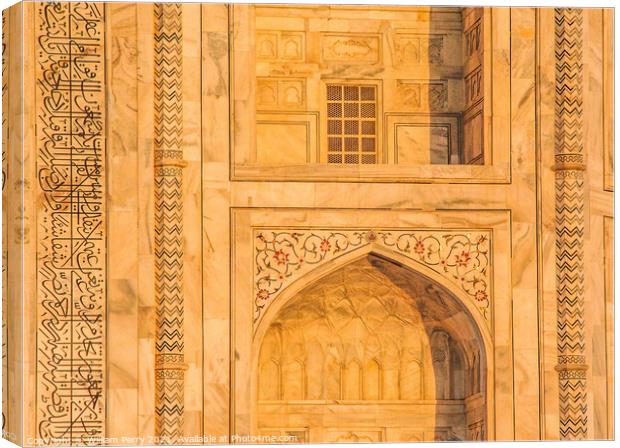 Taj Mahal Wall Arch Details Agra India Canvas Print by William Perry