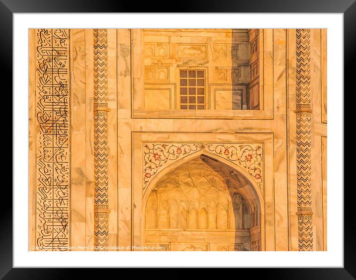 Taj Mahal Wall Arch Details Agra India Framed Mounted Print by William Perry