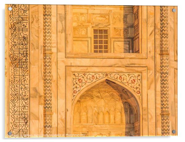 Taj Mahal Wall Arch Details Agra India Acrylic by William Perry