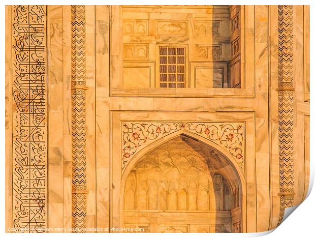 Taj Mahal Wall Arch Details Agra India Print by William Perry