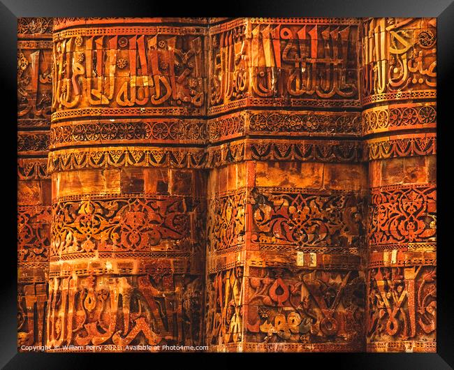 Qutab Minar Close Up Islamic Inscriptions New Delhi India Framed Print by William Perry