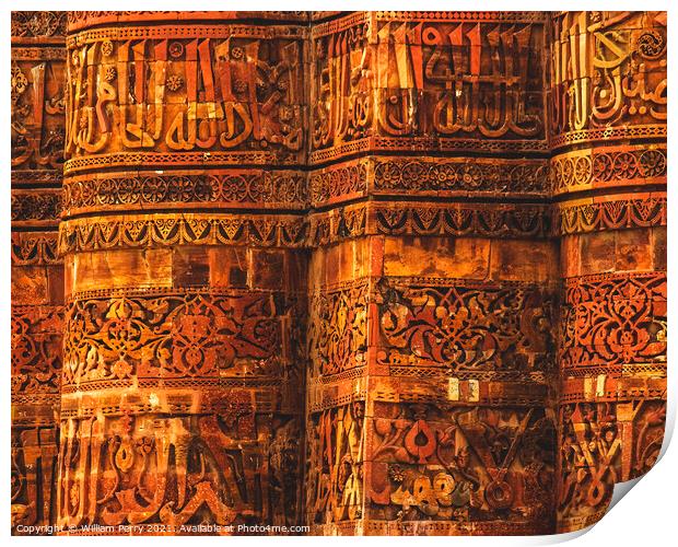 Qutab Minar Close Up Islamic Inscriptions New Delhi India Print by William Perry