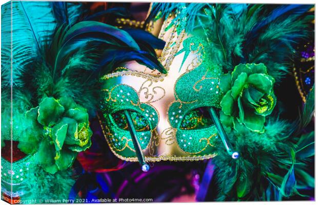 Colorful Green Mask Feathers Mardi Gras New Orleans Louisiana Canvas Print by William Perry