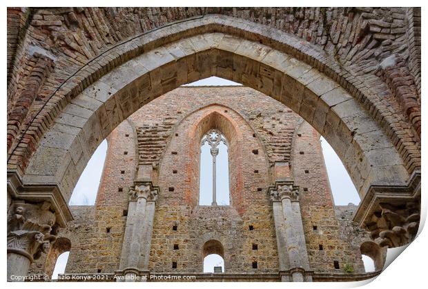 Arch in the Ruined Abbey - San Galgano Print by Laszlo Konya