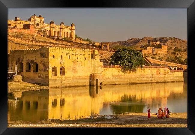 Amber Fort Jaipur India With Indian Women in Saris Framed Print by William Perry