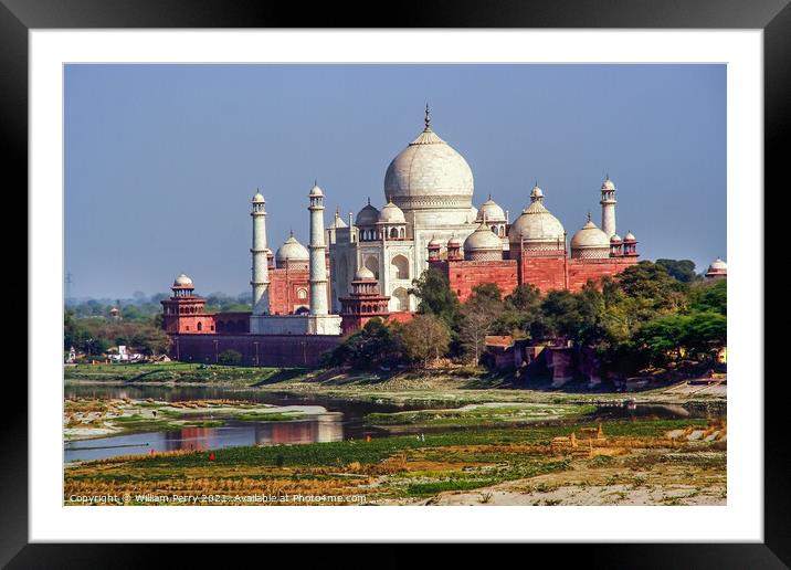 Taj Mahal With River and Reflection Agra India Framed Mounted Print by William Perry