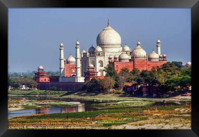 Taj Mahal With River and Reflection Agra India Framed Print by William Perry