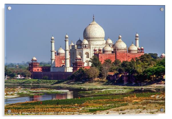 Taj Mahal With River and Reflection Agra India Acrylic by William Perry
