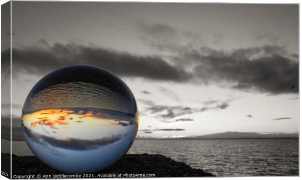 Sphere sunset over the lagoon Canvas Print by Ann Biddlecombe