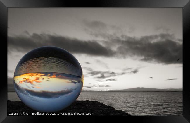 Sphere sunset over the lagoon Framed Print by Ann Biddlecombe