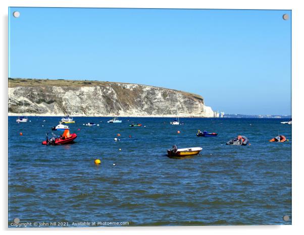 Swanage bay in Dorset, UK. Acrylic by john hill