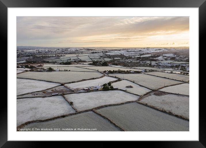 Early morning flight around Carn Brea, Redruth, Cornwall Framed Mounted Print by Tim Woolcock