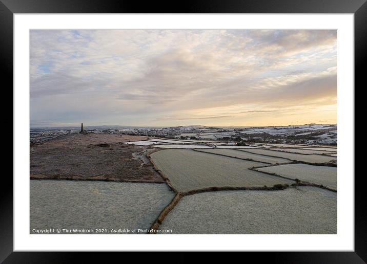 Early morning flight around Carn Brea, Redruth, Cornwall Framed Mounted Print by Tim Woolcock