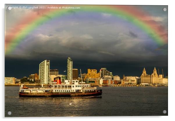 Mersey Ferry with the famous Liverpool Waterfront  Acrylic by Phil Longfoot