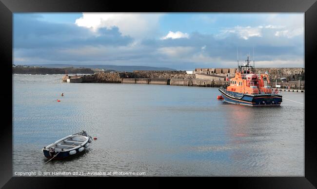 Portrush harbour and lifeboat. Framed Print by jim Hamilton