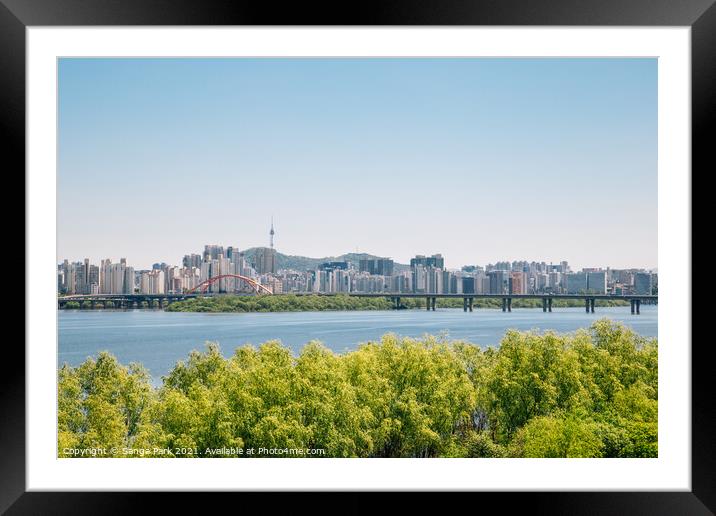 Seoul city and Han river Framed Mounted Print by Sanga Park
