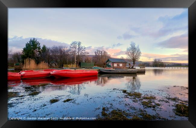 Boats on Llangorse Lake at Sunset Framed Print by Gordon Maclaren