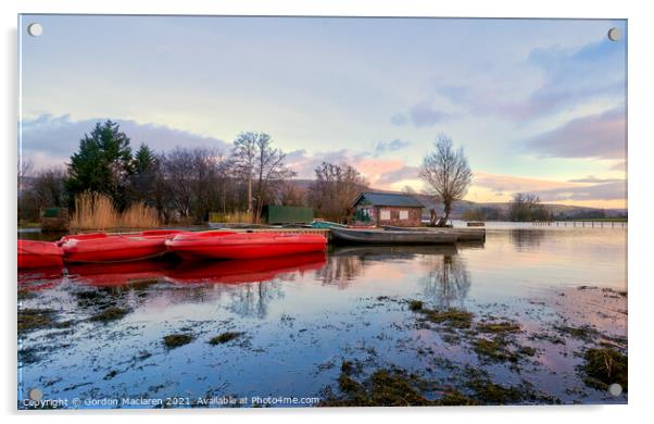 Boats on Llangorse Lake at Sunset Acrylic by Gordon Maclaren