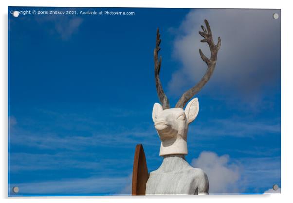 Surfer deer statue. Acrylic by Boris Zhitkov