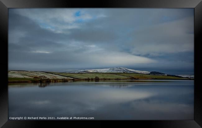 Snow on the hills in Yorkshire Dales Framed Print by Richard Perks