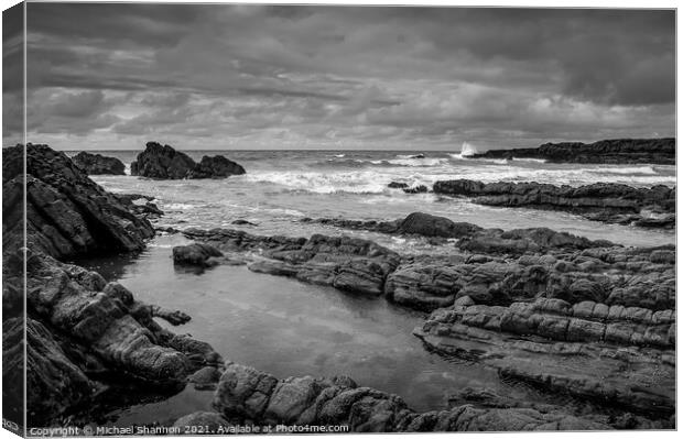 Rock Formations on Bude beach. Canvas Print by Michael Shannon
