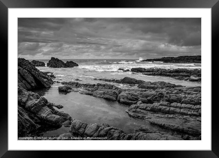 Rock Formations on Bude beach. Framed Mounted Print by Michael Shannon