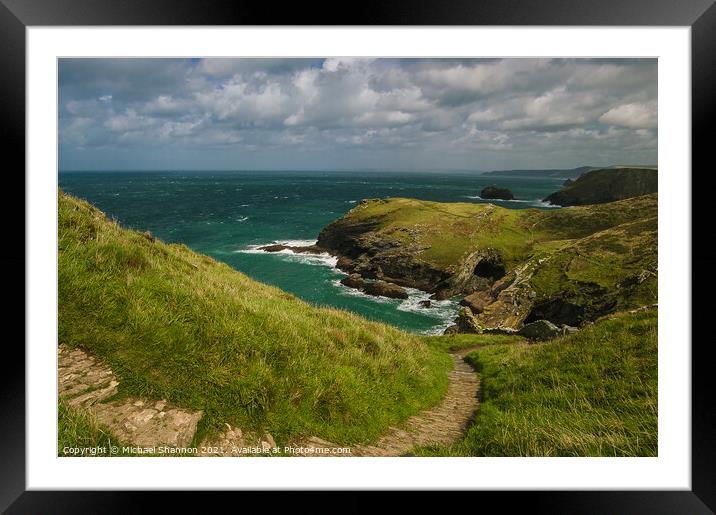 Cliff path leading to beach at Tintagel, Cornwall Framed Mounted Print by Michael Shannon