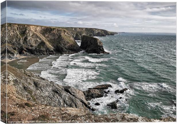 Coastal view near Bedruthan Steps in Cornwall Canvas Print by Michael Shannon