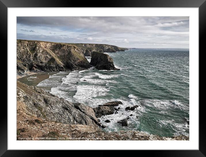 Coastal view near Bedruthan Steps in Cornwall Framed Mounted Print by Michael Shannon