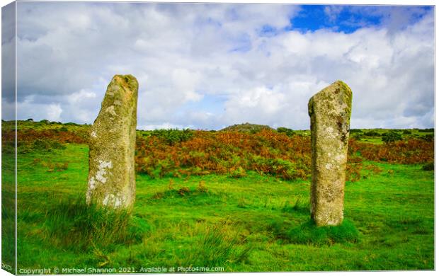 The Pipers, part of the stone circles on Bodmin Mo Canvas Print by Michael Shannon