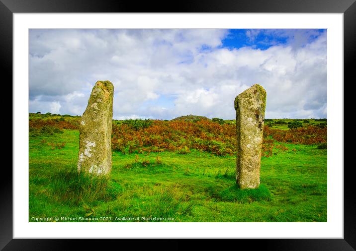 The Pipers, part of the stone circles on Bodmin Mo Framed Mounted Print by Michael Shannon