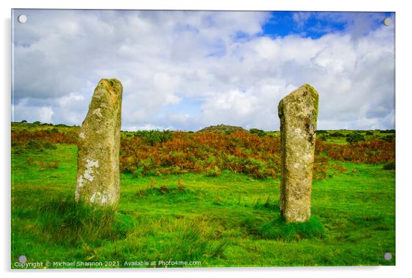 The Pipers, part of the stone circles on Bodmin Mo Acrylic by Michael Shannon
