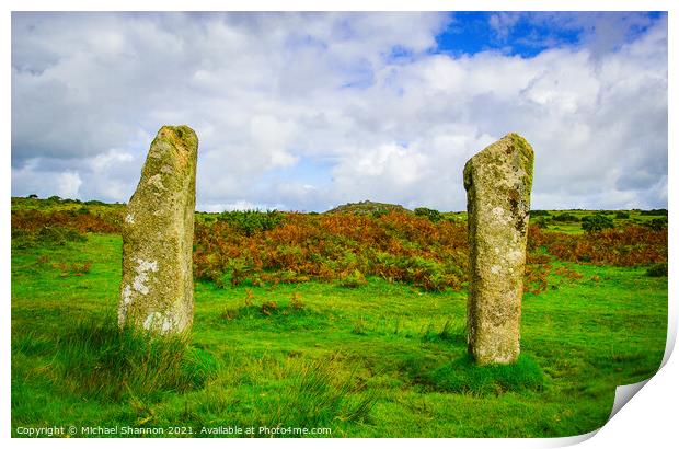 The Pipers, part of the stone circles on Bodmin Mo Print by Michael Shannon